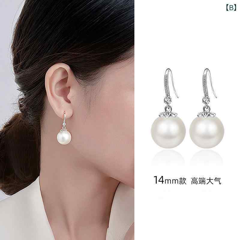 イヤリング 女性用 純銀 大型パール シンプル 高級感 ドロップ 耳飾り 上品 アクセ...