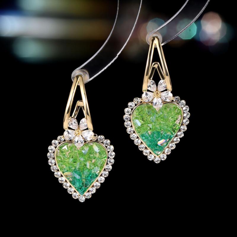 Cubic Zirconia - レディース ピアス シルバー ハート グラデーション ブラッククリスタル 輝き シンプル スタッド イヤーアクセサリー 多用途 気質 百搭