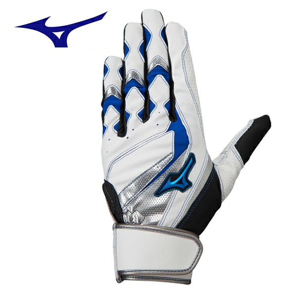 バッティング手袋　両手用　ミズノ　ウィルドライブ ブルー　1EJEA24501　ホワイト×ブルー×シルバー