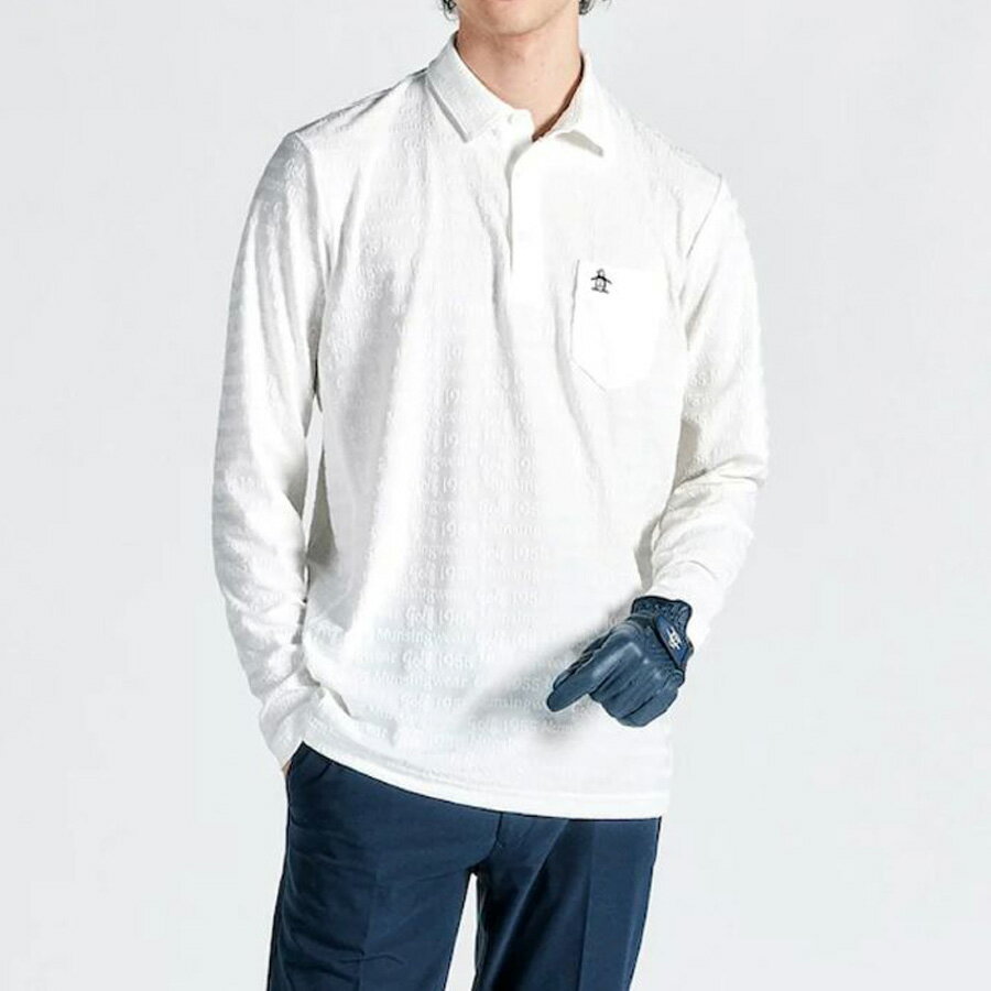マンシングウェア ゴルフ 長袖ポロシャツ ロゴジャカードテーラーカラー長袖シャツ MG4FLS26M WH00 ホワイト メンズ