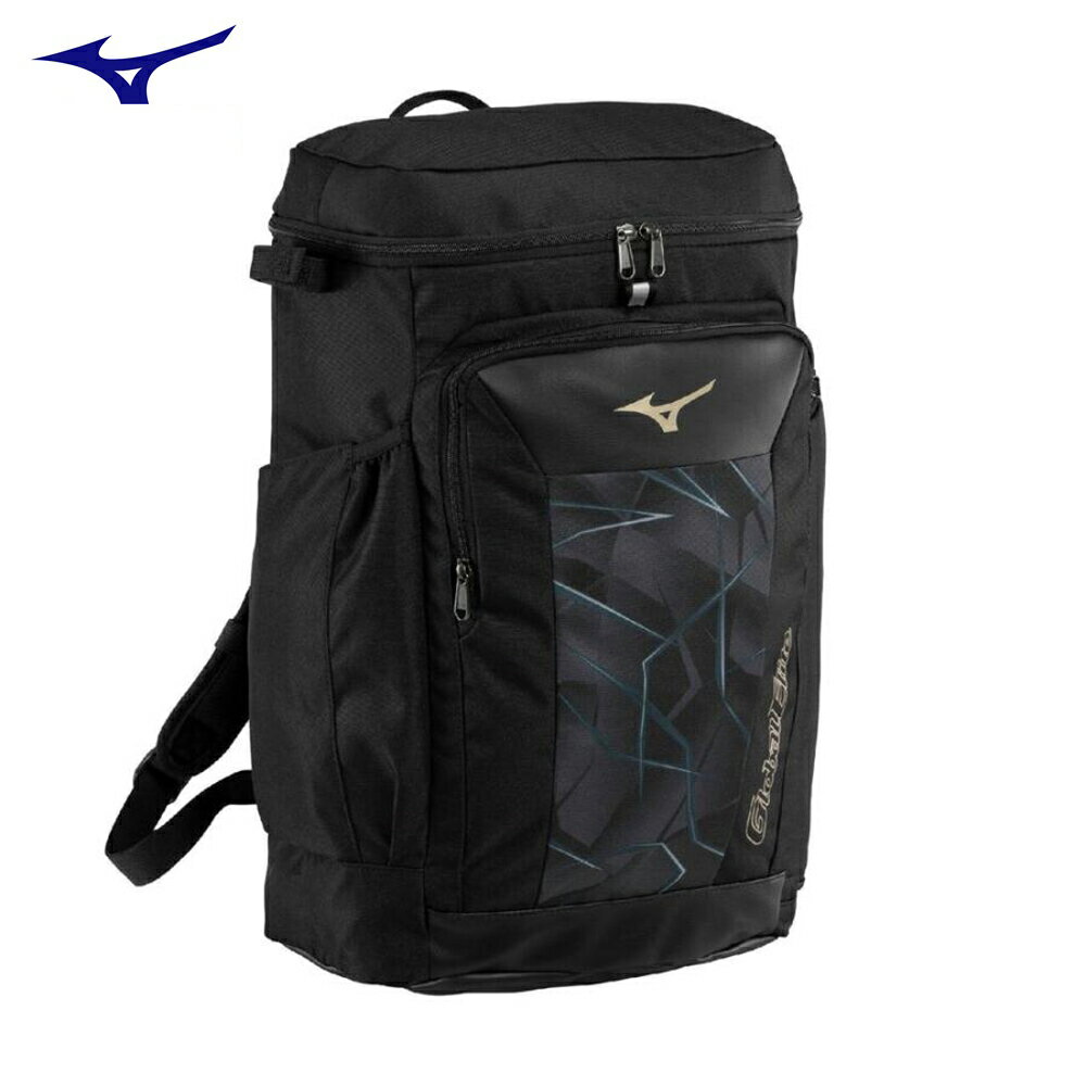 保冷ポケット付きのジュニアリュックの2026年春夏限定カラー。 【メーカー】ミズノ　グローバルエリート 【商品名】GEバックパックJr 【品番】1FJDD45090 【カラー】ブラック×ブラック 【素材】ポリエステル（裏加工PU）、合成皮革（PU） 【サイズ】L30×W19×H49cm(約30L) 【質量】約660g ■バット収容可能