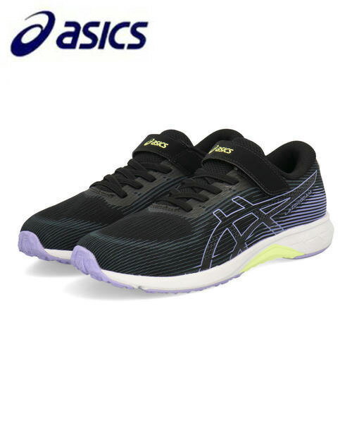 「速く走りたい」思いをサポート、通気性と耐久性に配慮した靴ひもタイプのランニングモデル。 アシックススポーツ工学研究所のデータをもとに作製したキッズ専用ラストを採用。アウターソールはつま先部のシャベル状のスパイクが路面をグリップ。 屈曲溝によりキック時のパワーを高め、ダイナミックな走りをサポート。アウターソール前足部には貫通孔を配置し、屈曲性を向上。 アッパーは通気性のよいジャカードメッシュ。 部位によってメッシュの編み方を変えて、通気性と耐久性に配慮した構造。成長段階の子どものかかとを固定し支える樹脂製ヒールカウンターを搭載。 【メーカー】アシックス 【商品名】LAZERBEAM RK-MG 【品番】1154A223 【カラー】ブラック×ラベンダー(003) 【素材】甲材：合成繊維・人工皮革・合成樹脂　底材：ゴム底　