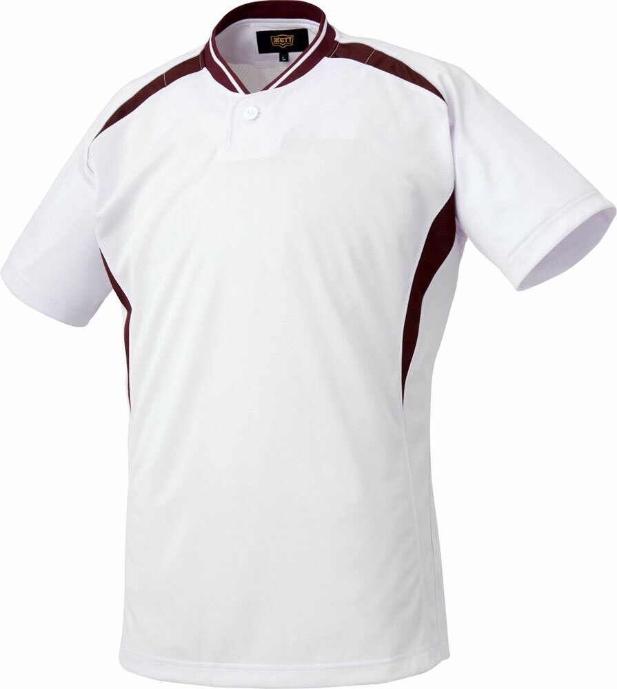 ゼット 野球＆ソフトボール Tシャツ プルオーバーベースボールシャツ BOT741 1168 ホワイト×エンジ メ..