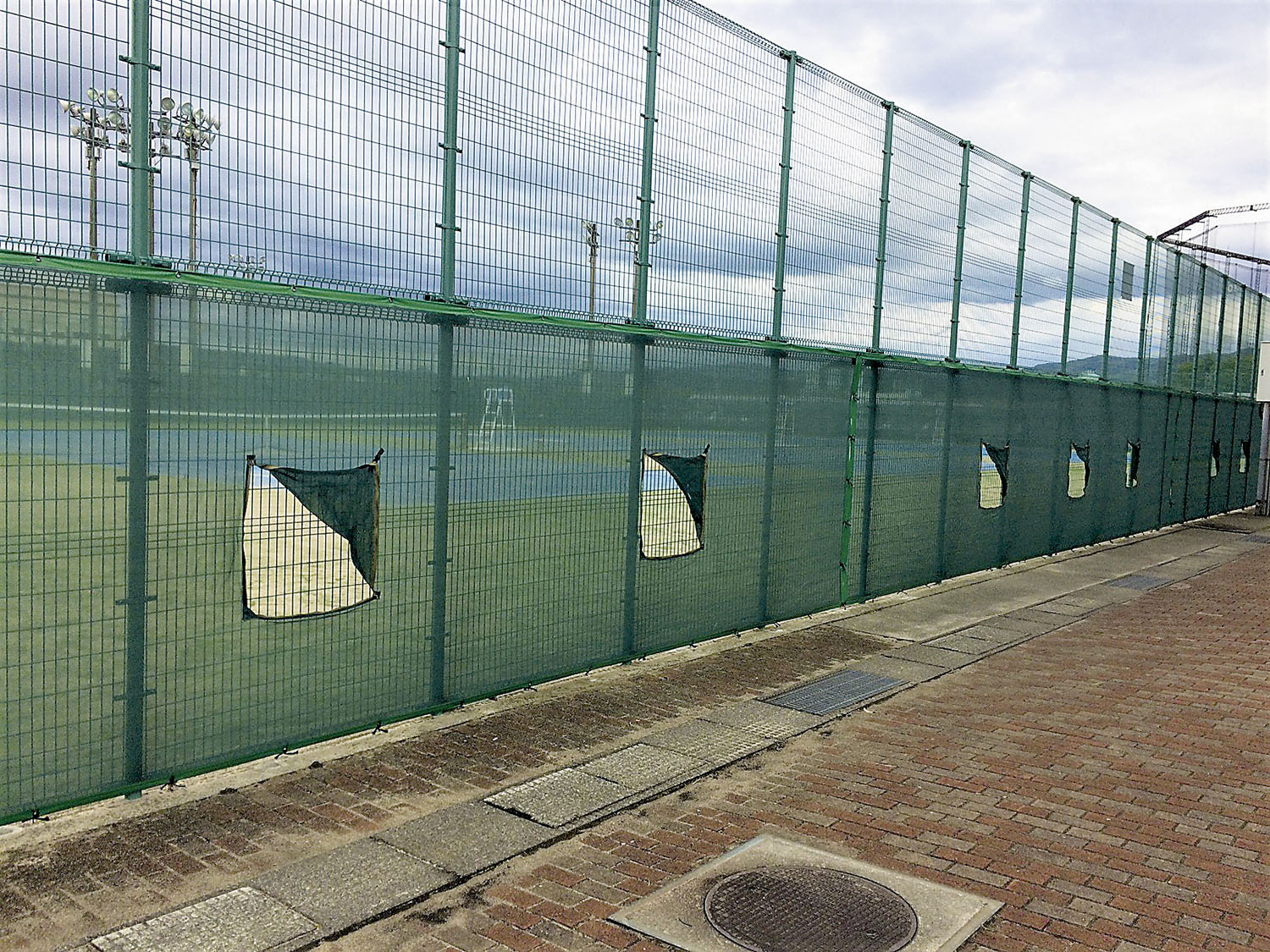 カネヤ 学校体育器具 防風ネット ネット 風抜穴付防風ネットMG1.8 K1970F モスグリーン