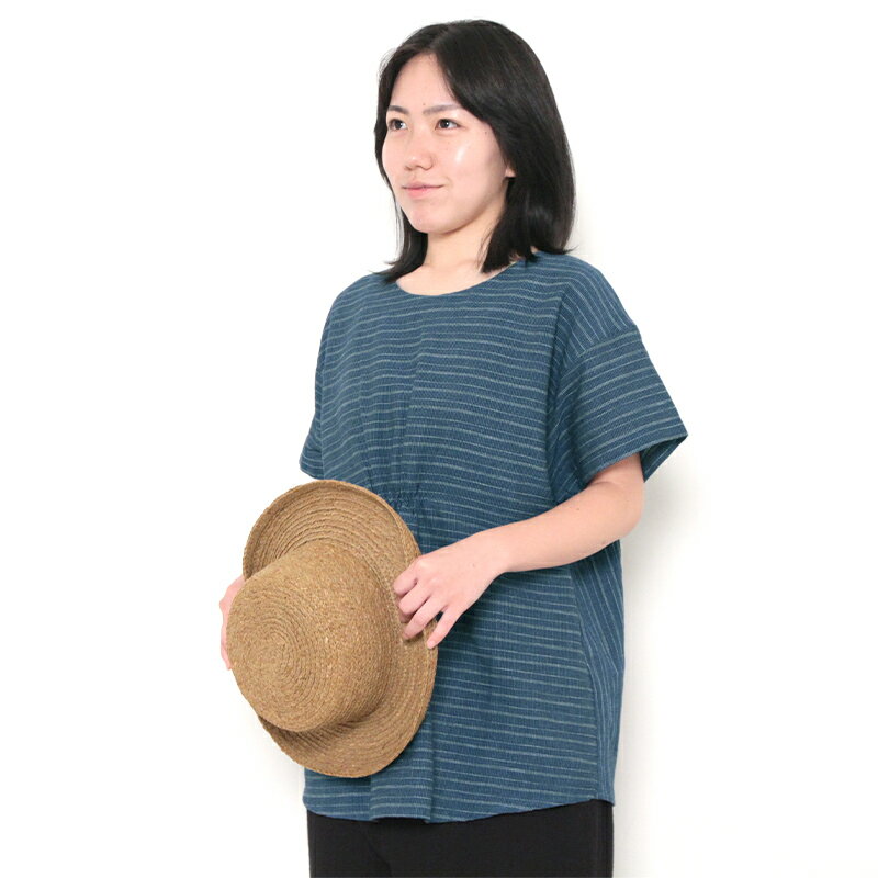【数量限定】 【送料無料】宮田織物 ことん 夏木立 ショートチュニック レディース 女性 春夏秋 日本製 半袖 綿100％ ブルー　イエロー 青 黄色