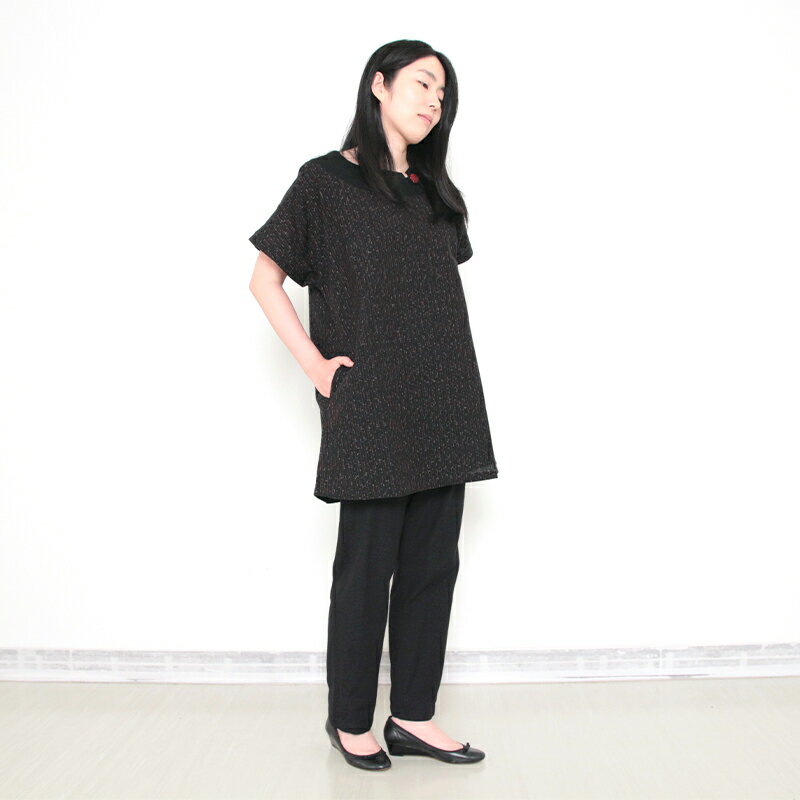 【送料無料】宮田織物 和木綿 雪加プルオーバー チュニック レディース 女性 春夏秋 日本製 半袖 綿100％ 黒