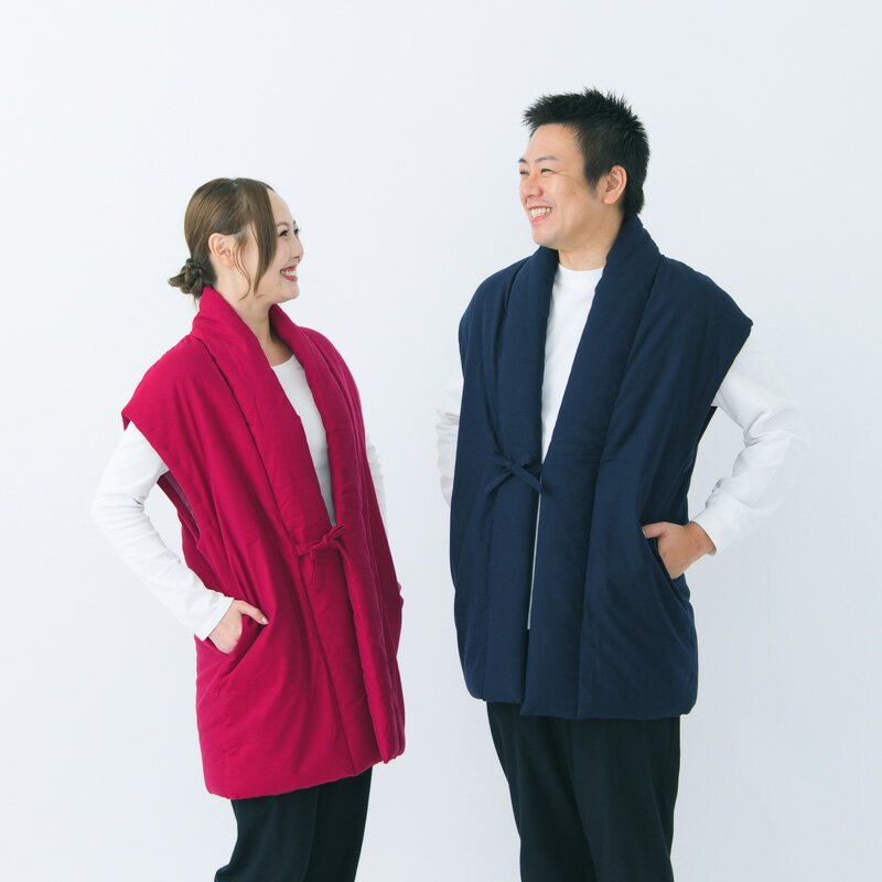 宮田織物 はんてん 袖なし 山並み(やまなみ)ロングポンチョ ロング丈 86cm 敬老の日 お祝 ギフト メンズ レディース 日本製 冬 中わた綿80%・ポリエ...