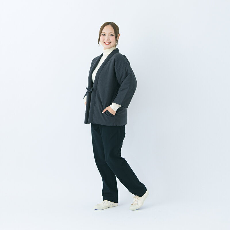 宮田織物 はんてん 半纏 山並み やまなみ shortsized ※小さめサイズ 子供 レディース キッズ メンズ 日本製 冬 無地 中わた綿80%・ポリエステル20% 紺/グレー スモール ショート Sサイズ
