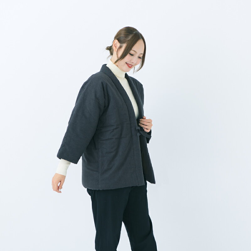 宮田織物 はんてん 半纏 山並み やまなみ shortsized ※小さめサイズ 子供 レディース キッズ メンズ 日本製 冬 無地 中わた綿80%・ポリエステル20% 紺/グレー スモール ショート Sサイズ