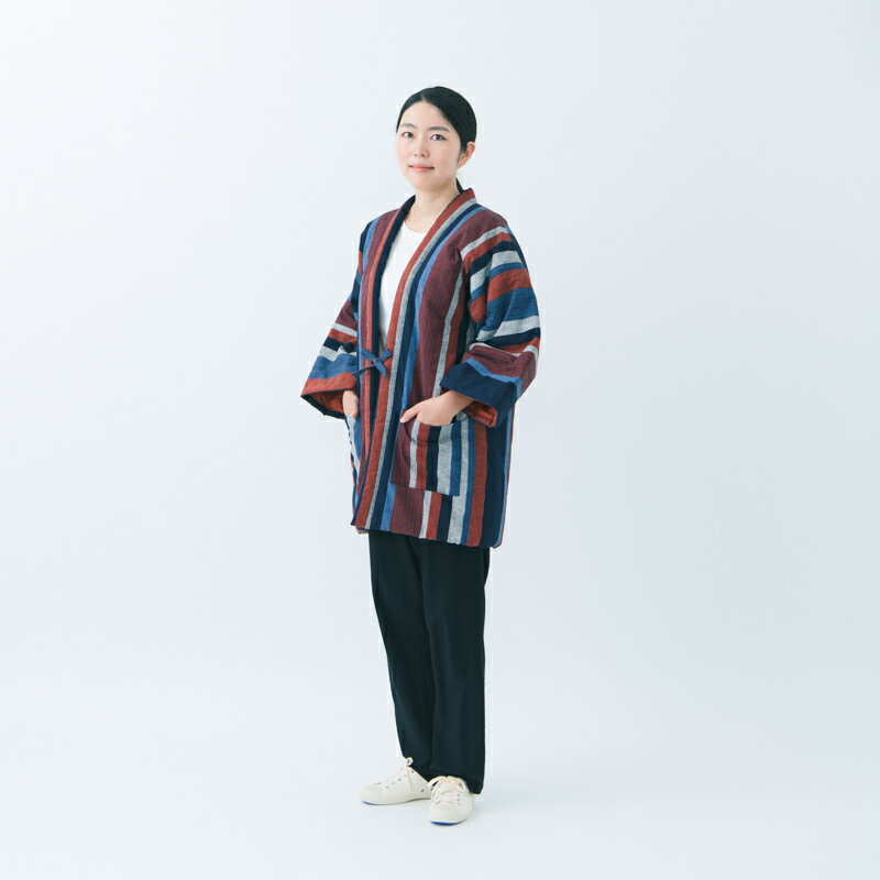 【送料込】宮田織物 はんてん 半纏 藍調 あいちょう【普通サイズ】メンズ レディース 日本製 冬 長袖 中わた綿80%・ポリエステル20% カツヲ縞/紺白大縞/小縞/黒茶縞/赤大縞/赤小縞