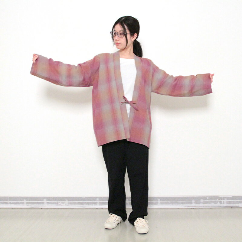 【送料無料】宮田織物 haori 羽織 sitisai しちさい 七彩 メンズ レディース 日本製 春夏秋 綿100％ ブルー フリー オンブレチェック グランジ ※ピンク追加【中わた無し】