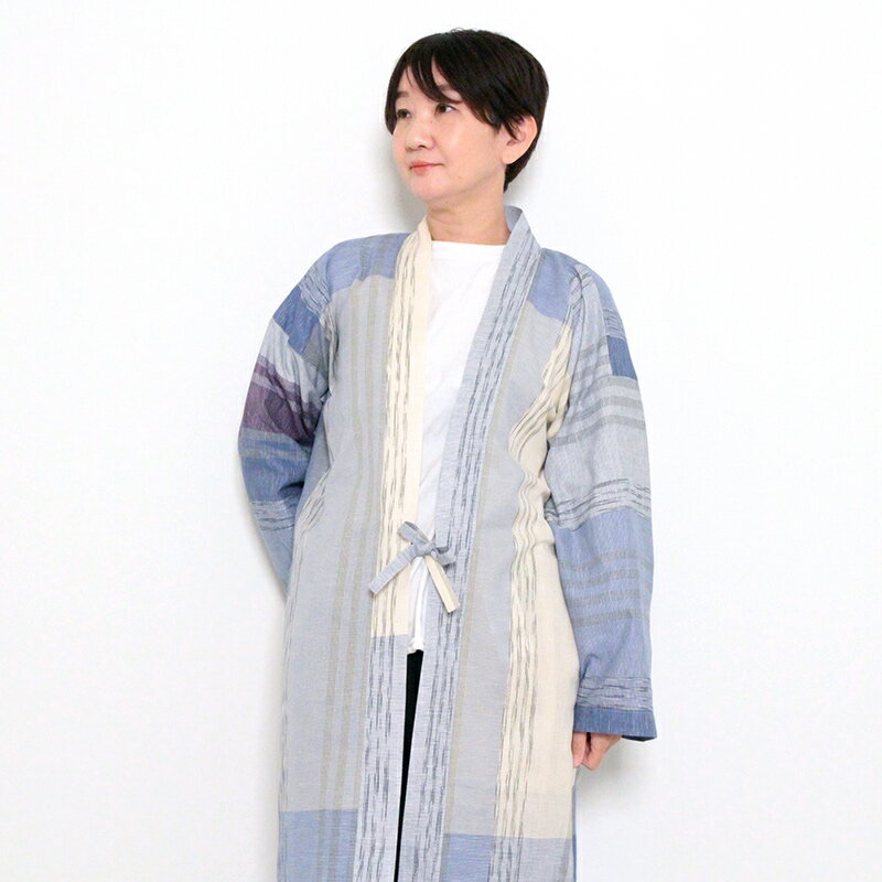 羽織 haori satuki long 皐月 さつき ロング はおり 宮田織物 メンズ 男性 レディース 女性 日本製 春夏秋 綿80%・麻20% マスタード/ブルー フリー【中わた無し】