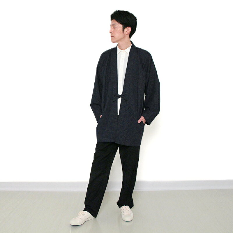 宮田織物 haori 羽織 bunjinsijira ぶんじんしじら ワイド メンズ レディース 日本製 春夏秋 綿100％ ネイビー フリー【中わた無し】