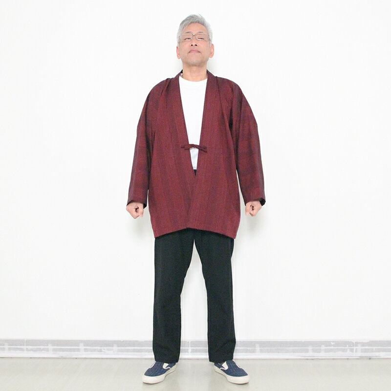 宮田織物 haori 羽織 yakou 夜光 やこう ワイド メンズ レディース 日本製 春夏秋 綿100％ レッド/グレー フリー【中わた無し】