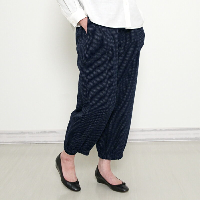 【送料無料】宮田織物 彩藍 小暮(こぐれ)もんぺパンツ 日本製 綿100％ ギフト プレゼント モンペ レディース 女性 春 夏 秋 木綿 コットン ウエスト総ゴム 和調 紺/白 フリー 敬老の日 母の日