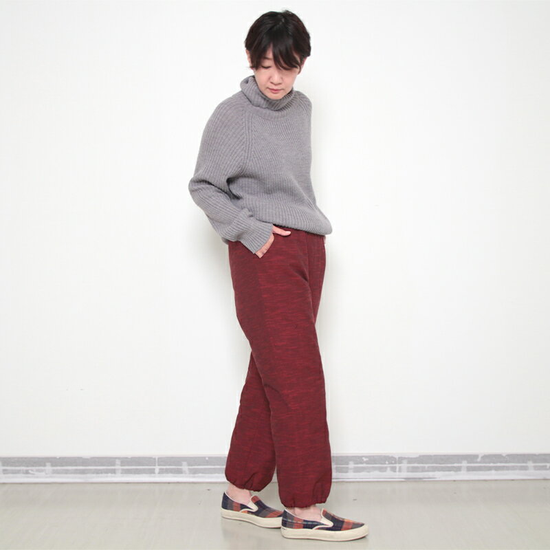 【数量限定】宮田織物 キルトパンツ 和 なごみ レディース メンズ 女性 男性 日本製 敬老の日 秋 冬 もんぺ 赤/グレー M/L