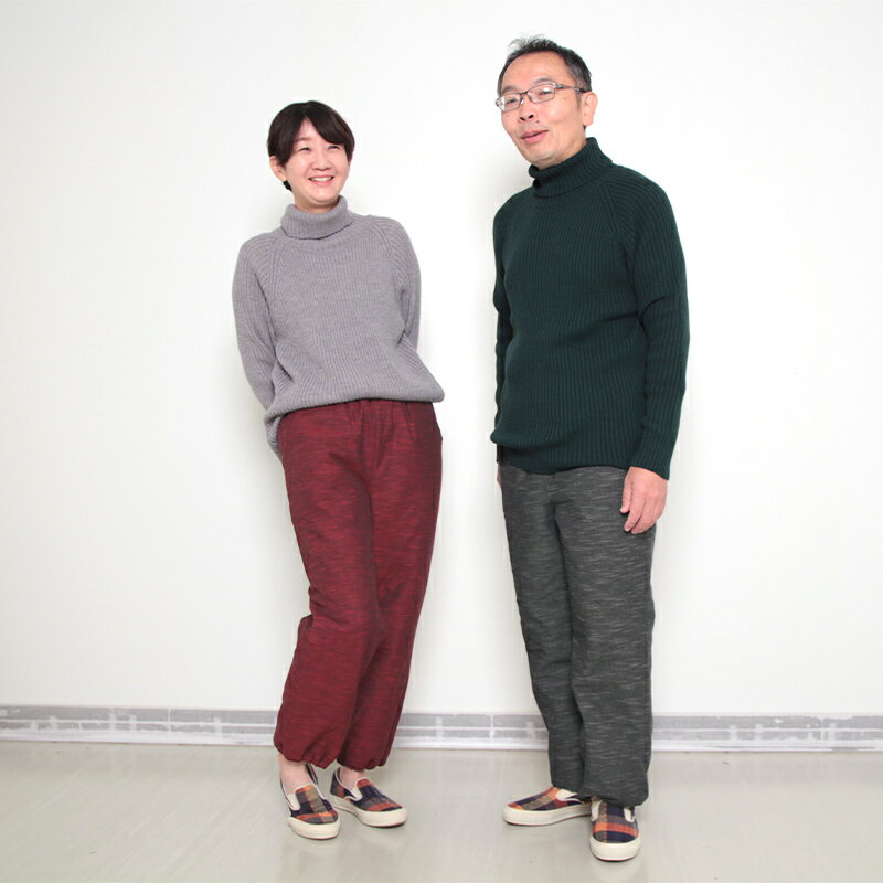 【数量限定】宮田織物 キルトパンツ 和 なごみ レディース メンズ 女性 男性 日本製 敬老の日 秋 冬 もんぺ 赤/グレー M/L