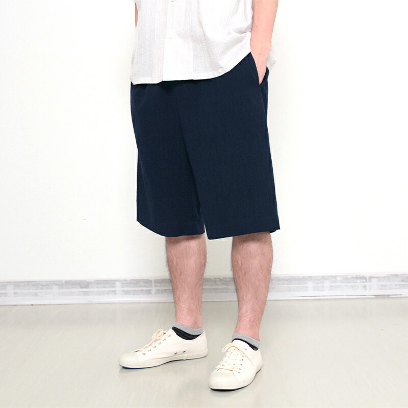 【送料無料】宮田織物 しじら ハーフパンツ メンズ 紳士 春夏秋用 日本製 綿100% 父の日 ウエスト総ゴム 紺 グレー フリーサイズ M～L ショートパンツ 短パン 半ズボン ボトムス ゴムウエスト パンツ ゆったり 部屋着