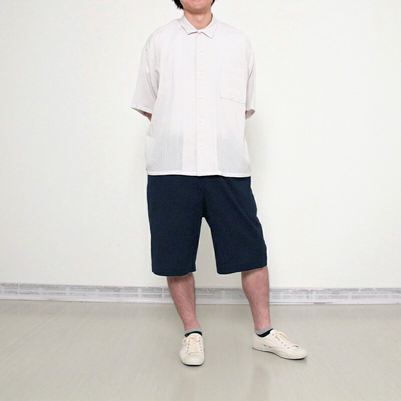 【送料無料】宮田織物 しじら ハーフパンツ メンズ 紳士 春夏秋用 日本製 綿100% 父の日 ウエスト総ゴム 紺 グレー フリーサイズ M～L ショートパンツ 短パン 半ズボン ボトムス ゴムウエスト パンツ ゆったり 部屋着