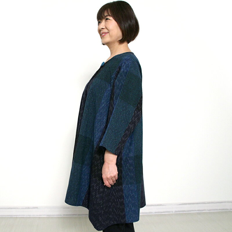 【送料込】宮田織物 彩藍 枇杷 びわ チュニック ブラウス レディース 女性 赤/ブルー 春夏秋 日本製 7分袖 綿100％