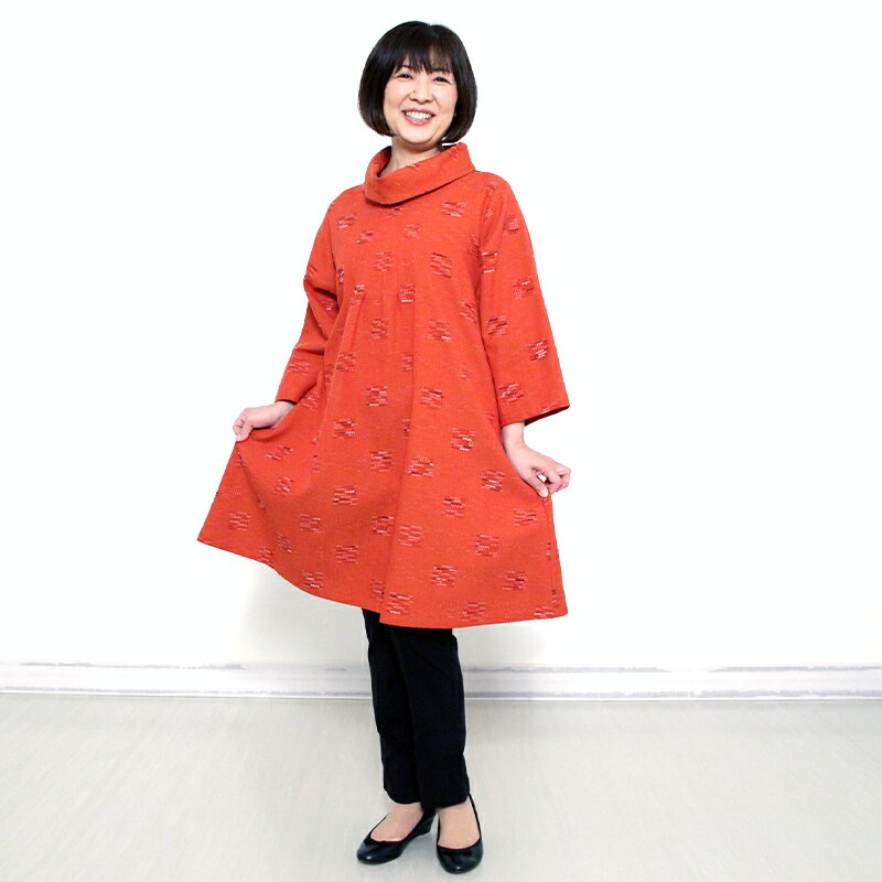 【送料無料】宮田織物 彩藍 飛びスラブ チュニック ブラウス レディース 女性 紺/レンガ 春秋冬 日本製 9分袖 綿100％