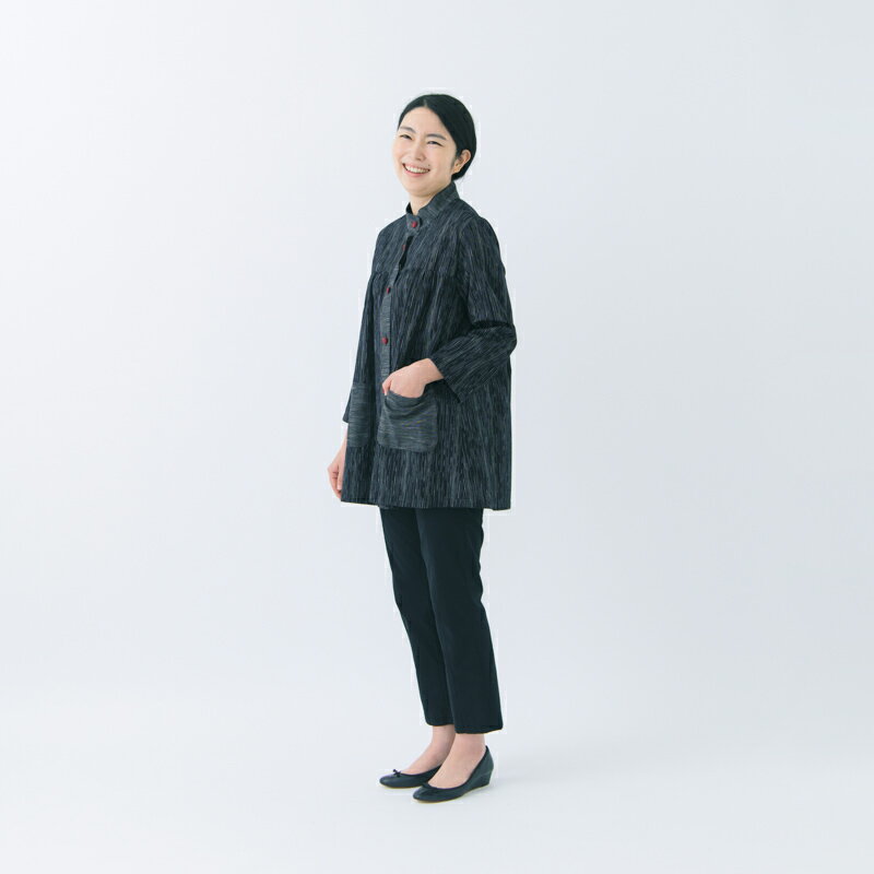 宮田織物 彩藍 麦打ブラウザー むぎうち ブラウス レディース 女性 春夏秋 日本製 長袖 前開き 綿100％ 黒