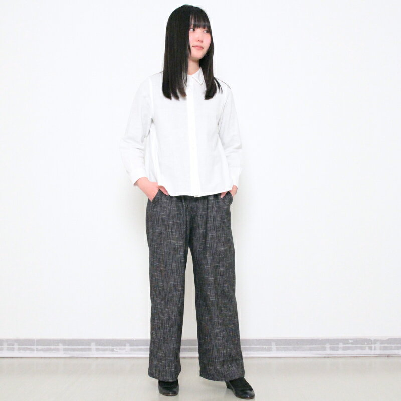 【送料無料】宮田織物 彩藍 野風ロングパンツ 黒のみ 綿100％ レディース 春夏秋用 日本製 綿100％ 10分丈