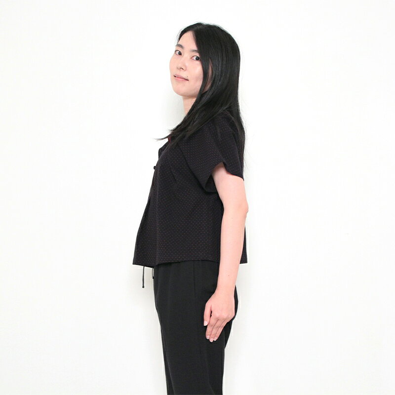 宮田織物 彩藍 小刺子 こざしこ ショートブラウス レディース 女性 春夏秋 日本製 半袖 綿100％ 黒/赤