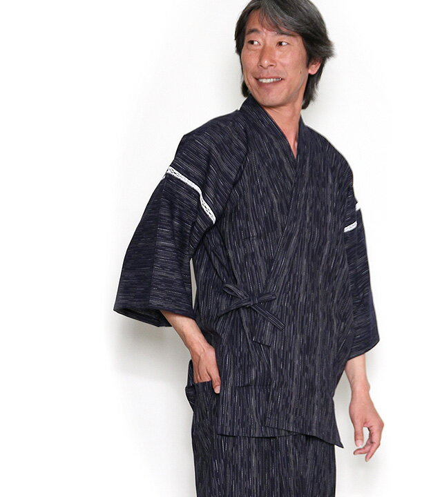 甚平 じんべい 麦打(むぎうち) 紺 宮田織物 メンズ 日本製 夏用 綿100% 父の日 ギフト プレゼント 大きいサイズ 久留米織 おしゃれ 部屋着 パジャマ 和装 贈り物 贈答用 上下セット ルームウェア 涼やか 花火大会 夏祭り 紺 M/L/LL/3L 柄入り 和柄