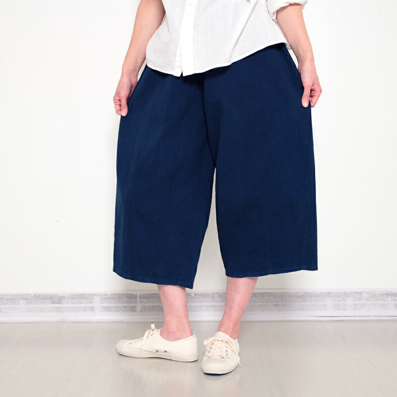 五感 gokan 藍染×インディゴ手染めダブルガーゼ ワイドパンツ 7分丈 母の日 ギフト プレゼント レディース 女性 春夏秋 ネイビー 綿100％ 日本製