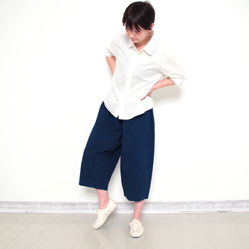 五感 gokan 藍染×インディゴ手染めダブルガーゼ ワイドパンツ 7分丈 母の日 ギフト プレゼント レディース 女性 春夏秋 ネイビー 綿100％ 日本製