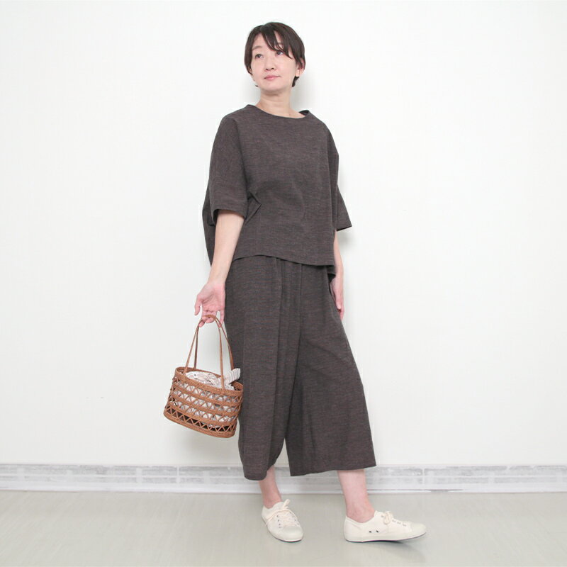 五感 gokan 遠州織物 ゆったりプルオーバー ギフト プレゼント レディース 女性 春夏秋 セットアップ 5分袖 ピンクブラウン/ブルーグリーン 綿100％ 日本製