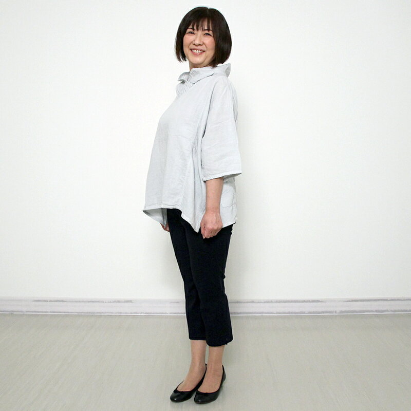 [재고 한계] 오감 gokan 더블 거즈 풀오버 단색 염색 일본제 면 100 % 여성 여성 봄 여름 5 분 소매 블랙 / 라이트 그레이 / 퍼플 / 모스 그린 어머니의 날