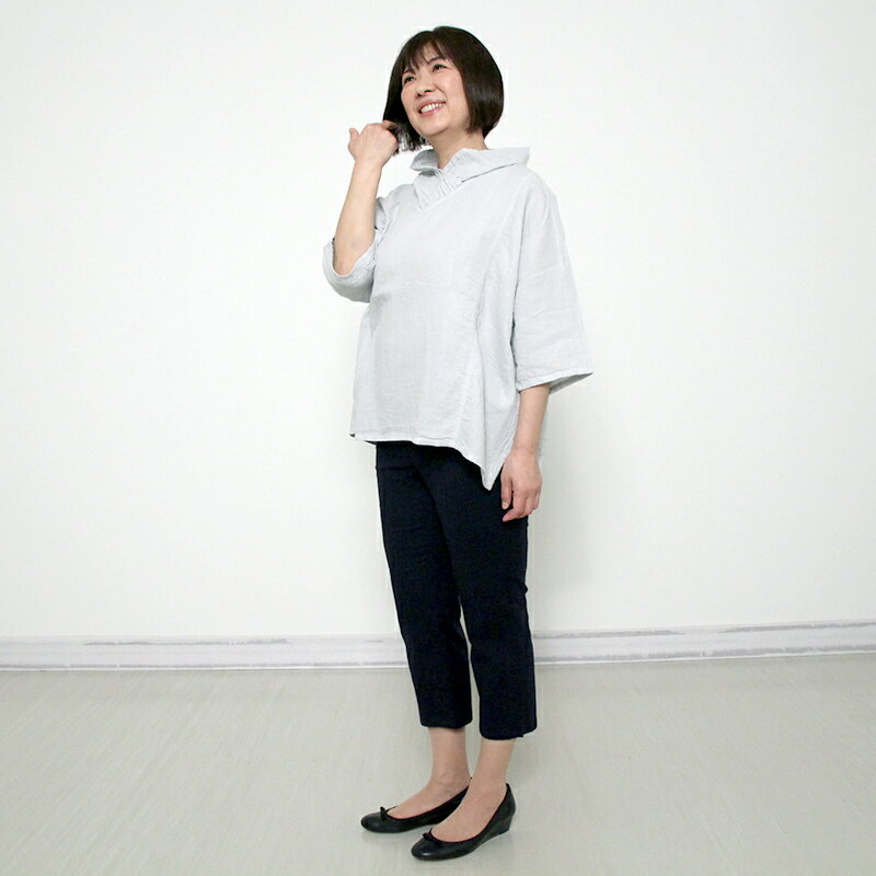 【在庫限り】五感 gokan ダブルガーゼプルオーバー 単色染め 日本製 綿100％ レディース 女性 春夏 5分袖 ブラック/ライトグレー/パープル/モスグリーン 母の日