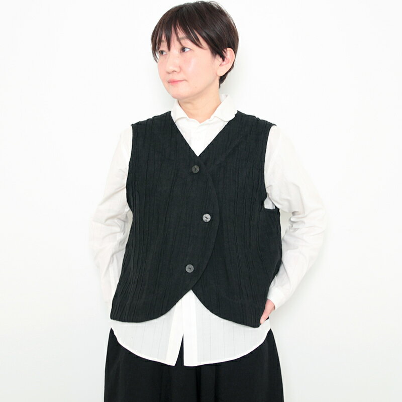 五感 gokan 綿麻プリーツベスト 日本製 リネン(麻) 50％ 綿50％ レディース 女性 春夏秋 アイボリー