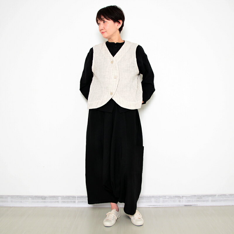 五感 gokan 綿麻プリーツベスト 日本製 リネン(麻) 50％ 綿50％ レディース 女性 春夏秋 アイボリー