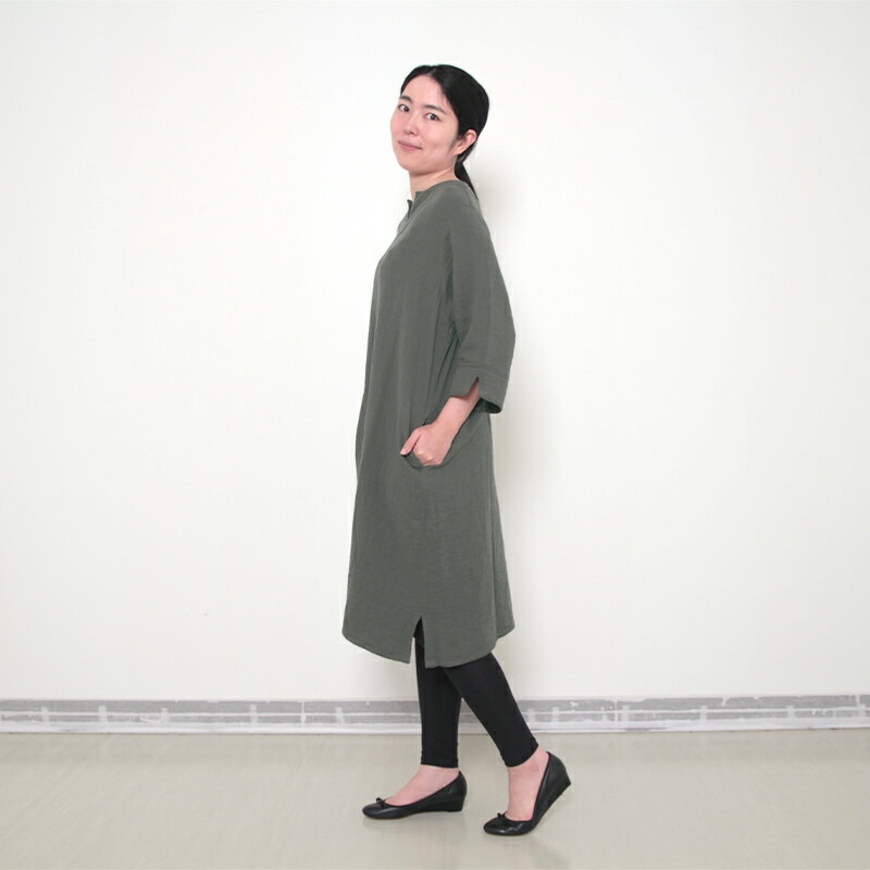 五感 gokan トリプルガーゼ ワンピース サイドスリット入り 母の日 ギフト プレゼント レディース 女性 春夏秋冬 レッド/ネイビー 綿100％ 日本製 ※グレー追加