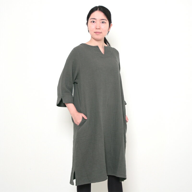五感 gokan トリプルガーゼ ワンピース サイドスリット入り 母の日 ギフト プレゼント レディース 女性 春夏秋冬 レッド/ネイビー 綿100％ 日本製 ※グレー追加