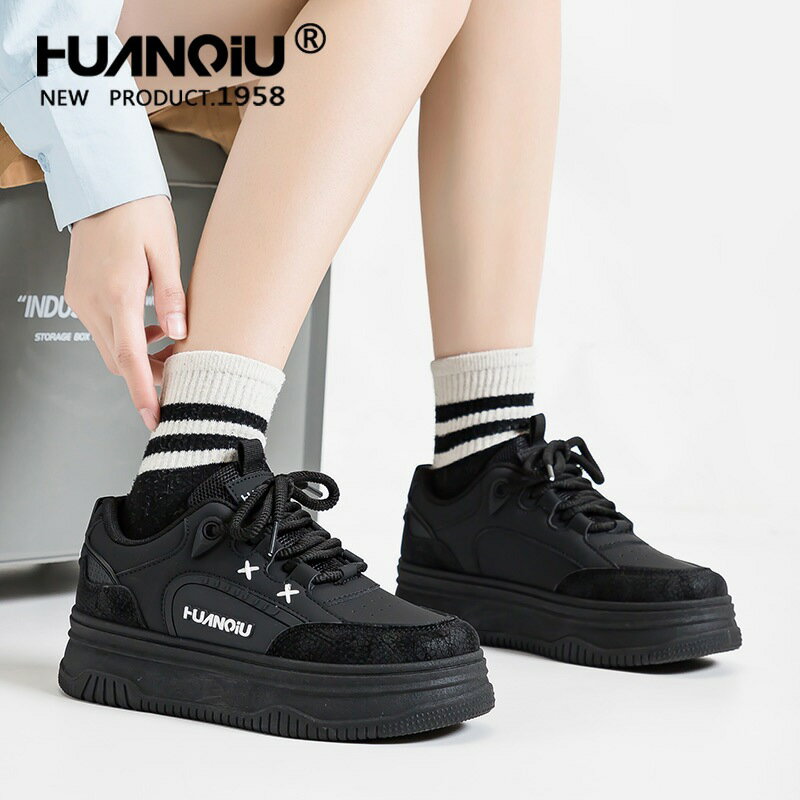 HUANQIU 6/12-07/01 1時59分迄10%OFF クーポン利用で4122 ローカット厚底スニーカー レディース 通気性 美脚 身長アップ 4cm台 脚長効果 おしゃれ スニーカー 靴 厚底スニーカー