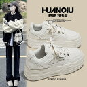 HUANQIU 6/12-07/01 1時59分迄10%OFF クーポン利用で4122 ローカットスニーカー レディース 厚底 4cm 身長アップ 通気性 秋春...