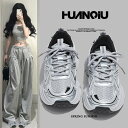 HUANQIU 6/12-07/01 1時59分迄10%OFF クーポン利用で4122 厚底スニーカー レディース 通気性抜群 美脚効果 身長アップ 3cm 厚...