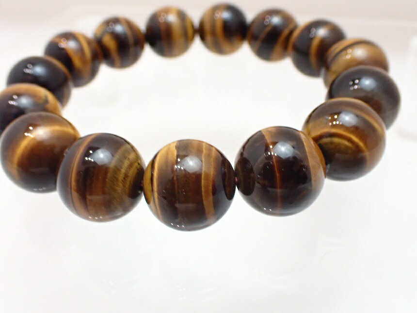 タイガーアイ　ブレスレット／虎目石　直径約14mm以上Tiger eye stone bracelet／...