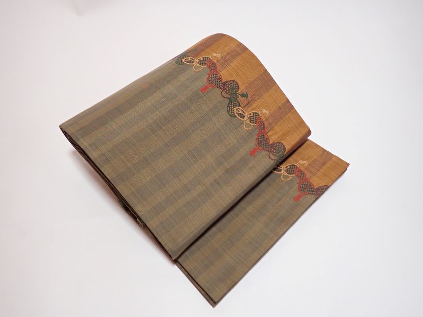 正絹袋帯／璃寛茶　陶漆ひょうたん【