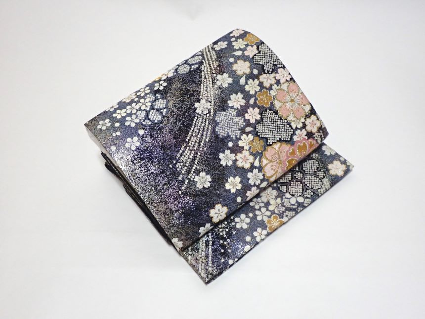 Rakuten - 正絹袋帯／紺、紫地に桜、梅文【