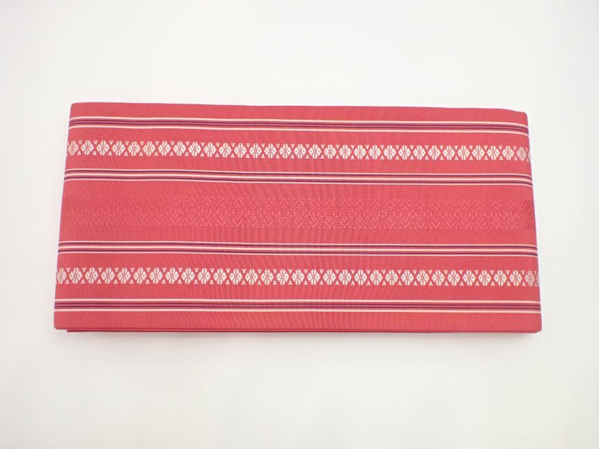 Half-Width Cloth - 正絹吉弥帯　献上柄／ピンク 半幅帯　博多織【質屋出店】
