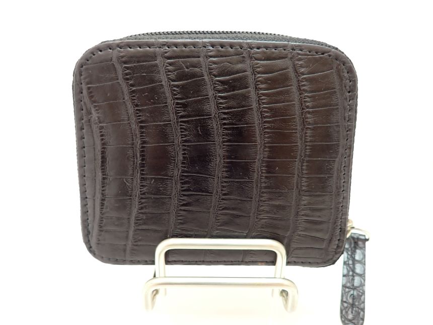 【新品】ナイルクロコダイル　ファスナー式小銭入れ／黒／ワニ革NILE crocodile leather wallet【質屋..