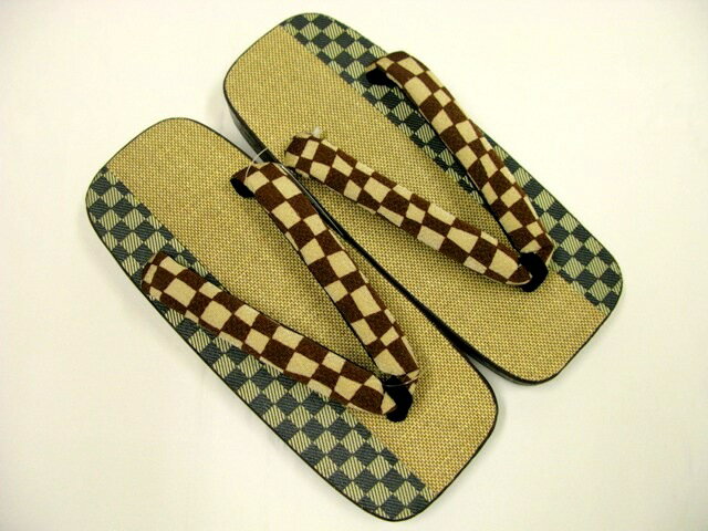 【新品】男物 下駄／茶・深緑／市松／桐／広島・松永下駄／日本製【質屋出店】【送料無料】