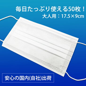 マスク 在庫あり 50枚入り 国内発送 大人用 プリーツマスク 使い捨てマスク ますく 不織布 三層構造 花粉対策 ウィルス対策 制菌 mask 白 ホワイト 送料無料 12時まで 即日発送 当日発送