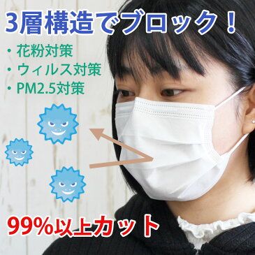 マスク 在庫あり 50枚入り 国内発送 大人用 プリーツマスク 使い捨てマスク ますく 不織布 三層構造 花粉対策 ウィルス対策 制菌 mask 白 ホワイト 送料無料 12時まで 即日発送 当日発送