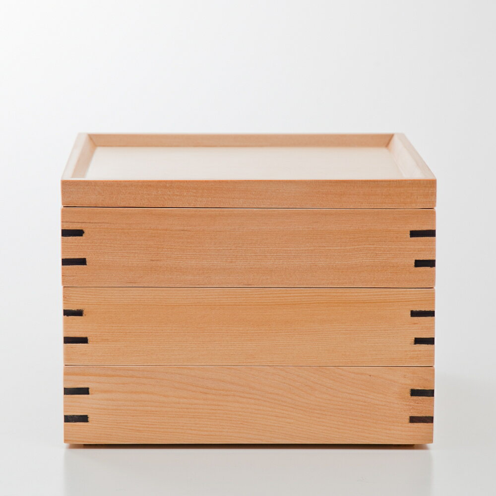 【最大300円OFFクーポン有】 天然木製 三段重箱 スクエア 白木 大 運動会 大型 弁当箱 おしゃれ 3段 お重箱 かわいい おせち 正月 花見 送料無料